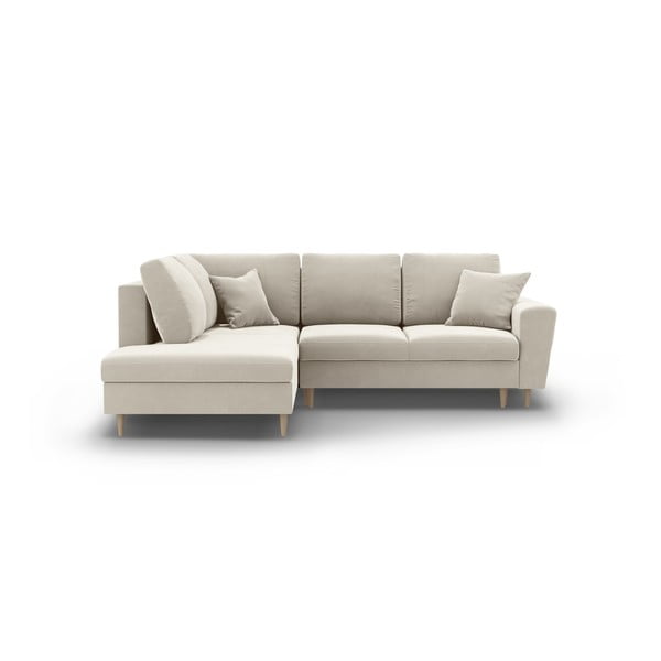 Beżowy aksamitny rozkładany narożnik ze schowkiem (lewostronny/w kształcie litery L) Kyoto – Cosmopolitan Design