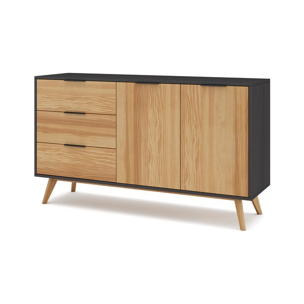 Czarno-naturalna niska komoda z drewna sosnowego 140x81 cm Lavis – Marckeric-image-2