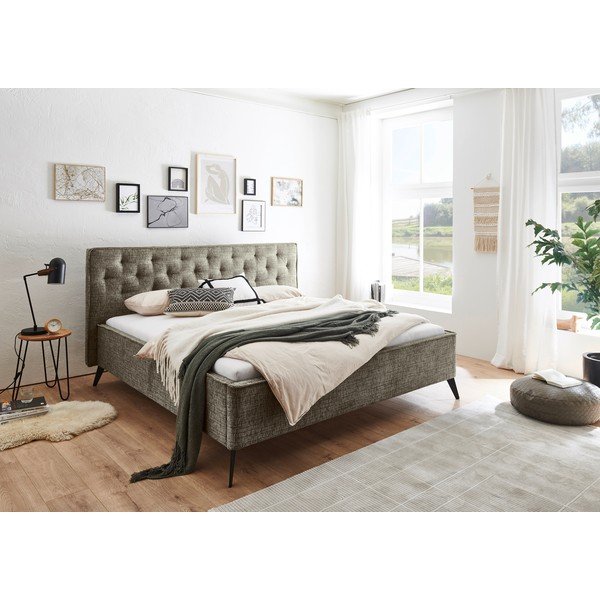 Ciemnozielone tapicerowane łóżko dwuosobowe bez stelaża 180x200 cm Alicante – Meise Möbel-image-1