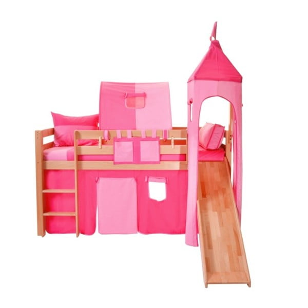 Różowy komplet bawełniany na łóżko piętrowe w kształcie zamku Mobi furniture Luk a Tom 