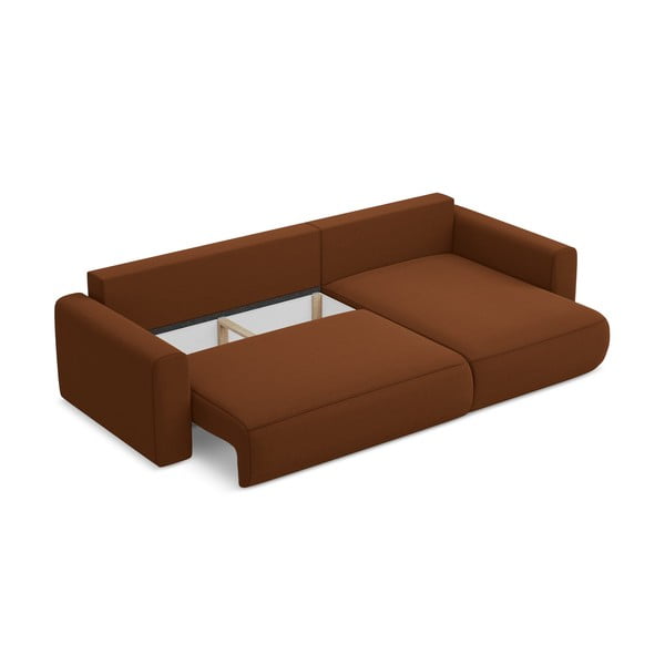 Aksamitny rozkładany/ze schowkiem narożnik (prawostronny/z szezlongiem) w kolorze terakoty Kapua – Makamii-image-3