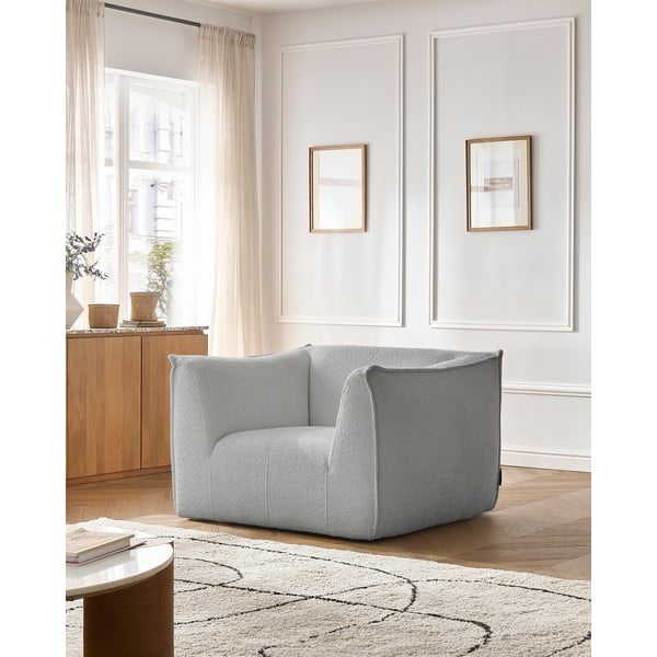 Jasnoszary fotel z materiału bouclé Giorgia – Bobochic Paris-image-1