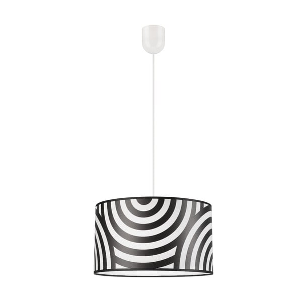 Czarno-biała lampa wisząca z tekstylnym kloszem ø 35 cm Print – LAMKUR