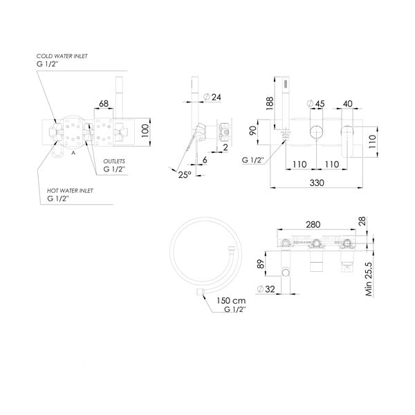 Bateria prysznicowa podtynkowa w kolorze matowej czerni (3 otwory) Spy – Sapho-image-3