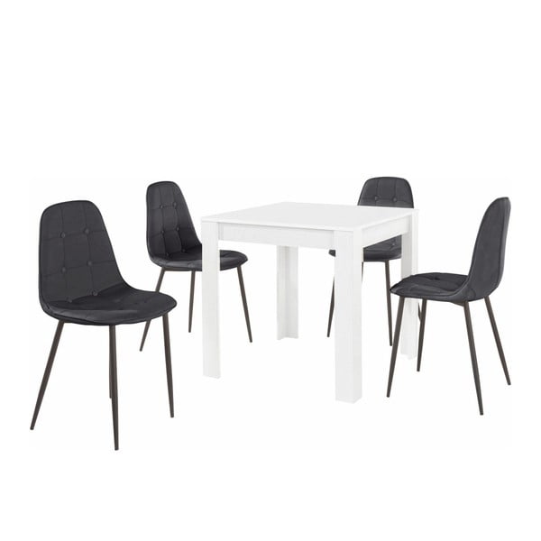 Komplet białego stołu i 4 czarnych krzeseł Støraa Lori Lamar Duro