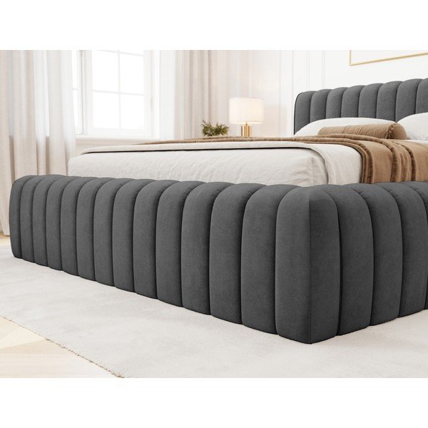 Ciemnoszare tapicerowane łóżko dwuosobowe ze schowkiem ze stelażem 180x200 cm Carilla – ELTAP-image-3