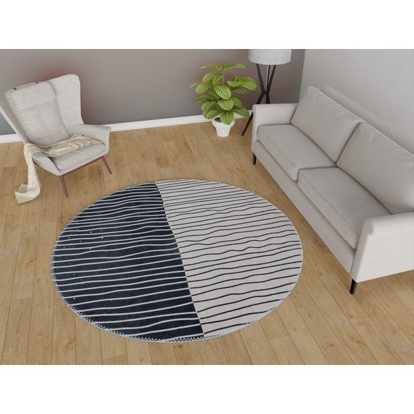 Czarno-biały okrągły dywan odpowiedni do prania ø 120 cm Yuvarlak – Vitaus-image-1