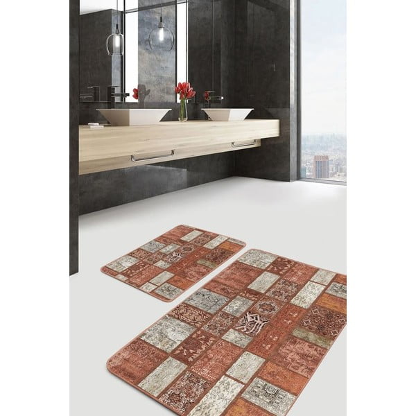 Brązowe aksamitne dywaniki łazienkowe zestaw 2 szt. 60x100 cm – Mila Home-image-1