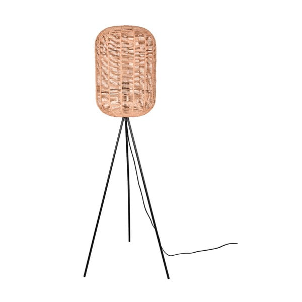 Beżowa lampa stojąca z tekstylno-wiklinowym kloszem (wysokość 150 cm) Runa – Trio