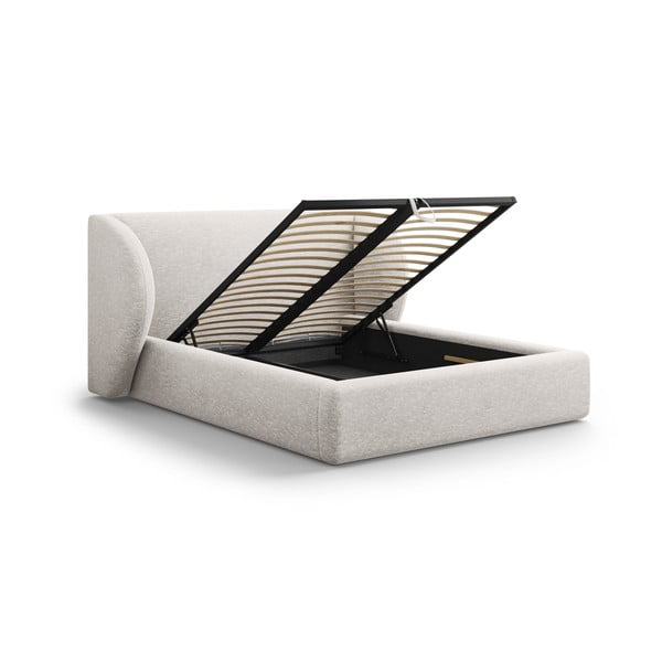 Jasnoszare tapicerowane łóżko dwuosobowe ze schowkiem i stelażem 160x200 cm Miley – Micadoni -image-2