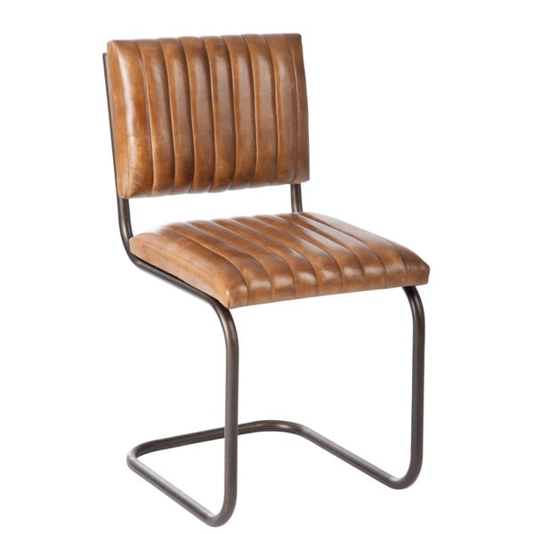 Brązowe krzesło ze skórzanym obiciem J-Line Cognac