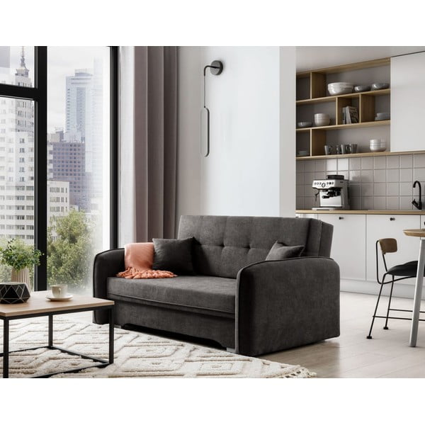 Ciemnoszara rozkładana/ze schowkiem sofa z tkaniny szenilowej 155 cm Laine – ELTAP-image-3