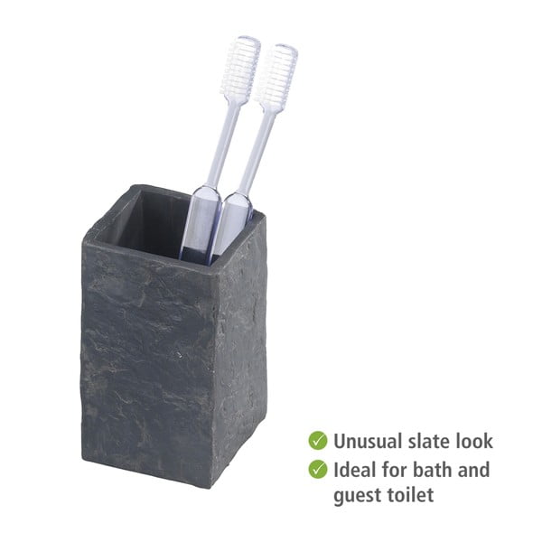 Czarny kubek na szczoteczki do zębów Wenko Slate Rock-image-3