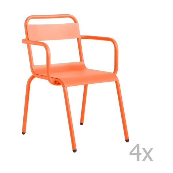 Zestaw 4 pomarańczowych krzeseł ogrodowych z podłokietnikami Isimar Biarritz