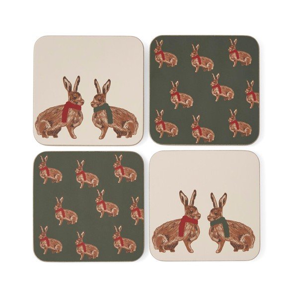 Czerwone/ciemnozielone korkowe podkładki zestaw 4 szt. Heritage Hare – Cooksmart ®
