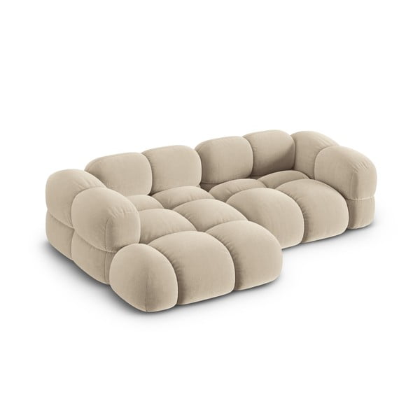 Beżowy aksamitny narożnik (lewostronny/z szezlongiem) Loretto – Cosmopolitan Design-image-2