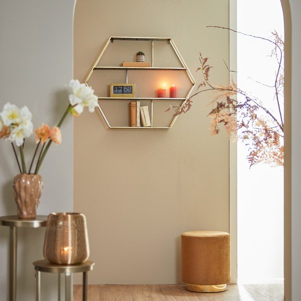 Aksamitny puf w jasnobrązowo-złotym kolorze Nadien – Light & Living-image-3