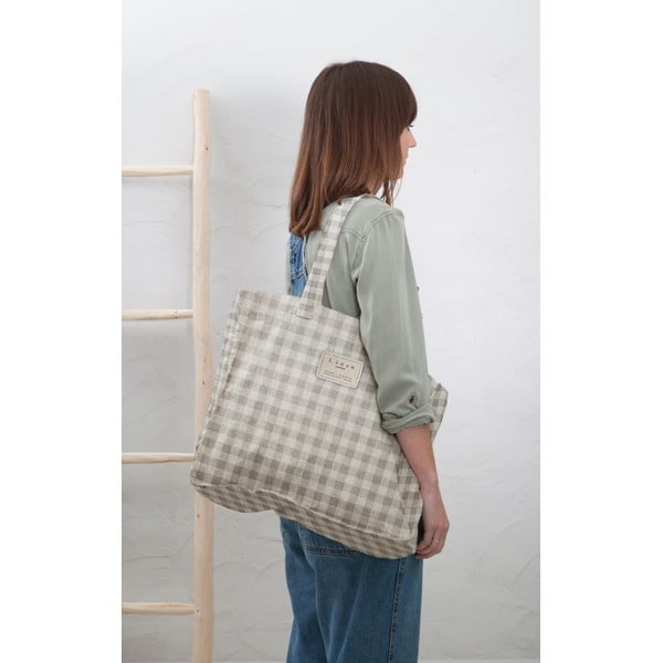 Torba materiałowa Really Nice Things Linen Bag Grey Vichy-image-1