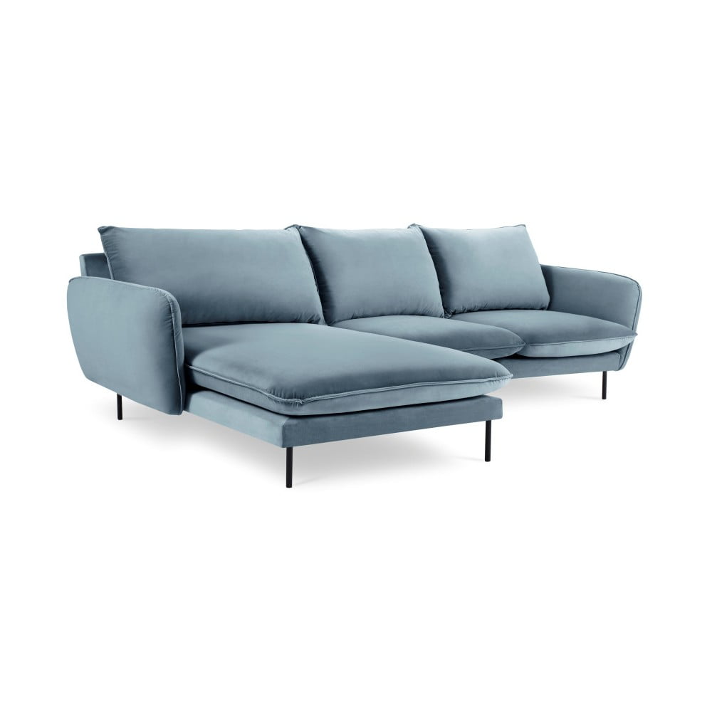 Jasnoniebieska narożna aksamitna sofa lewostronna Cosmopolitan Design Vienna