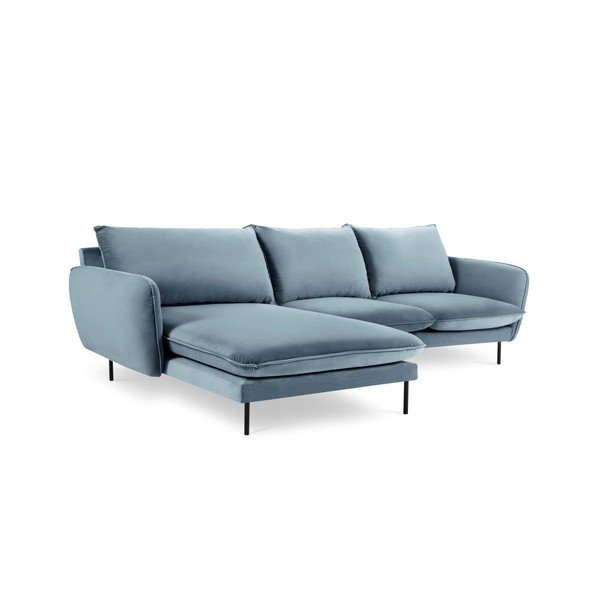 Jasnoniebieska narożna aksamitna sofa lewostronna Cosmopolitan Design Vienna