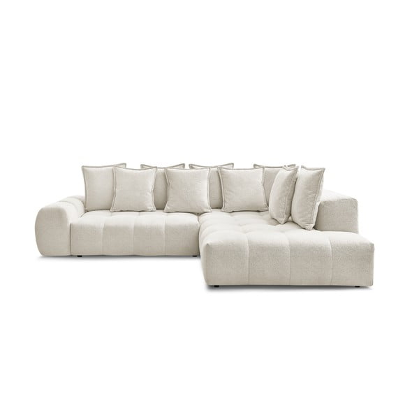 Biały rozkładany/ze schowkiem narożnik z tkaniny szenilowej (prawostronny/w kształcie litery L) Everest – Bobochic Paris