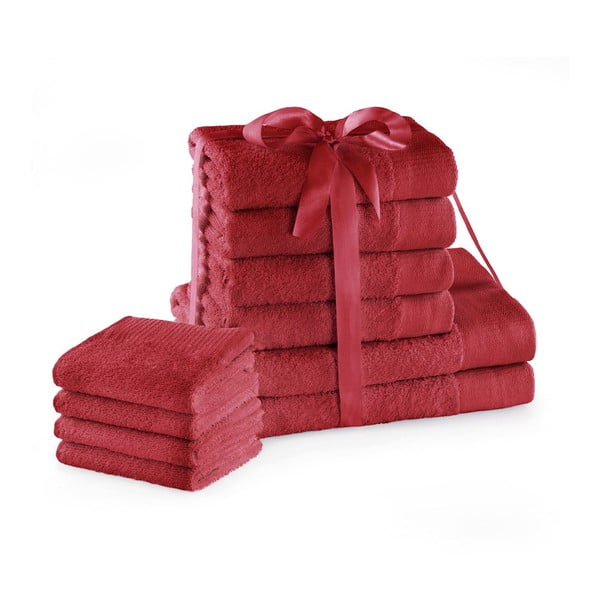 Czerwone bawełniane ręczniki zestaw 10 szt. frotte Amari – Restilo