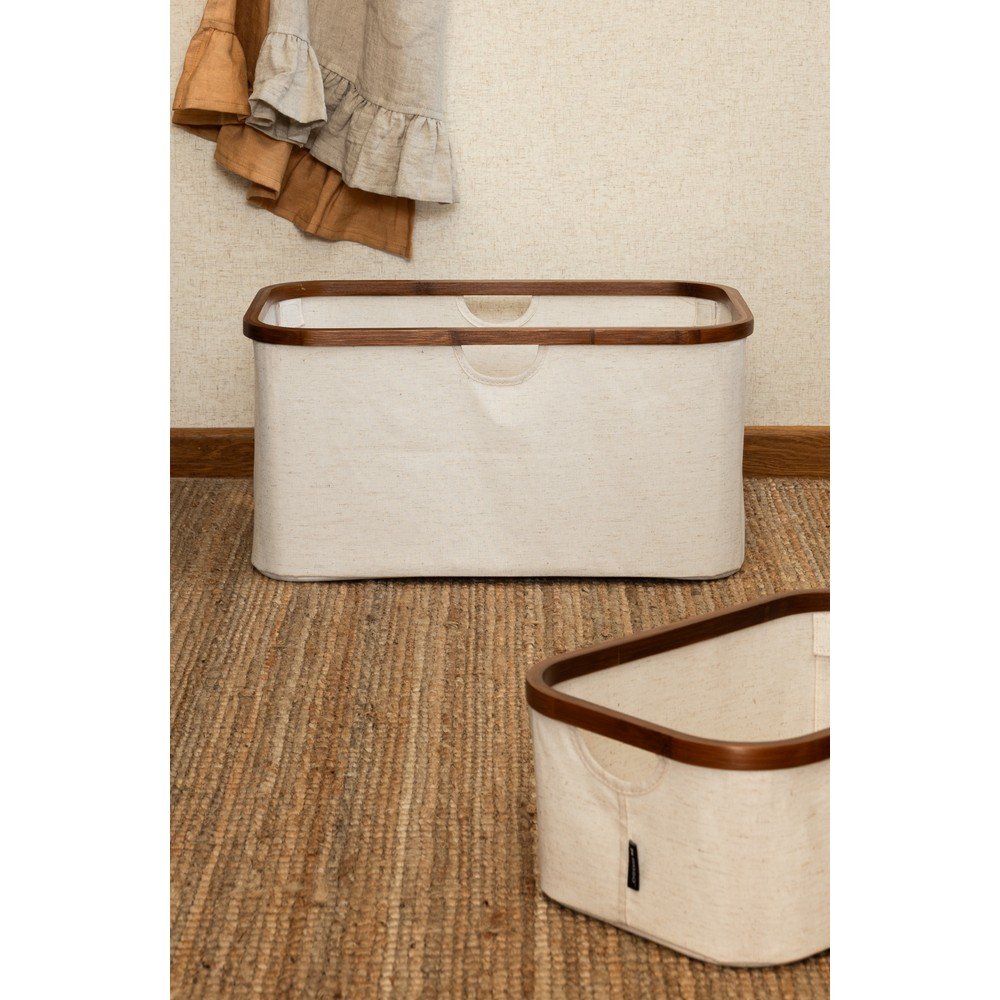 Kremowy tekstylny kosz na pranie składany Bamboo/Linen – Bigso (zdjęcie 3)