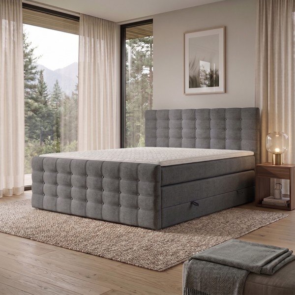 Szare łóżko boxspring ze schowkiem 180x200 cm Blend – Maison de Rêve-image-1