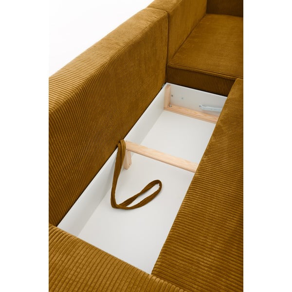 Musztardowożółty sztruksowy rozkładany narożnik wielofunkcyjny Bonami Selection Bowie-image-1