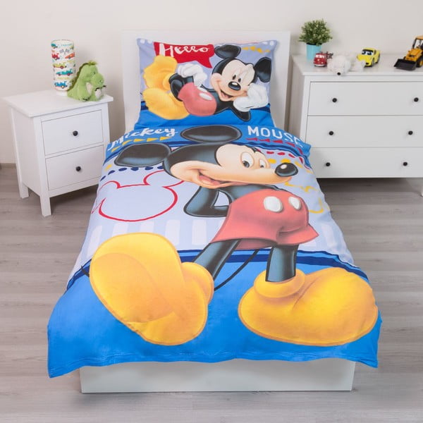 Bawełniana jednoosobowa pościel dziecięca 140x200 cm  Mickey "Hello" – Jerry Fabrics-image-1