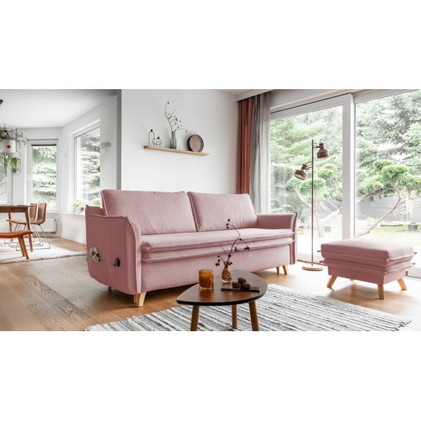 Jasnoróżowa rozkładana sofa 225 cm Charming Charlie – Miuform-image-3