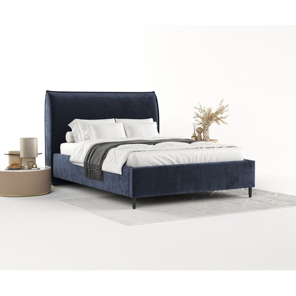Ciemnoniebieskie tapicerowane łóżko dwuosobowe ze schowkiem i stelażem 160x200 cm Shell – Maison de Rêve-image-2