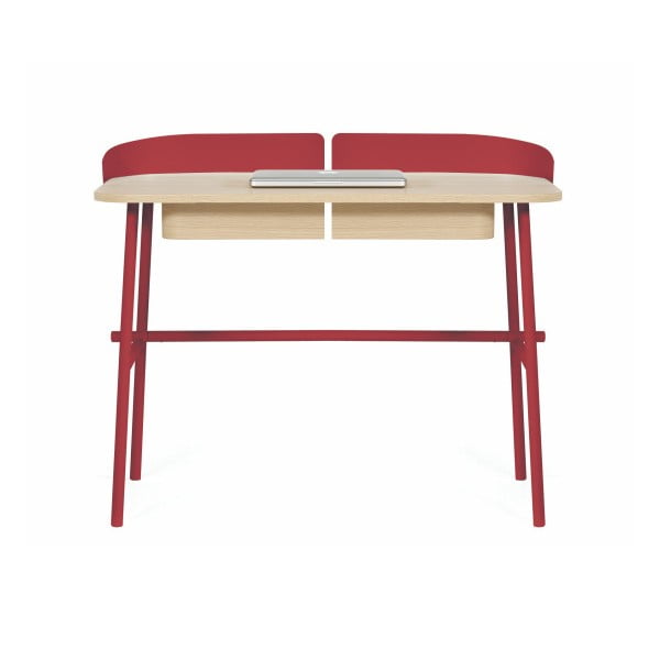 Czerwone biurko z drewna dębowego HARTÔ Victor, 100x60 cm