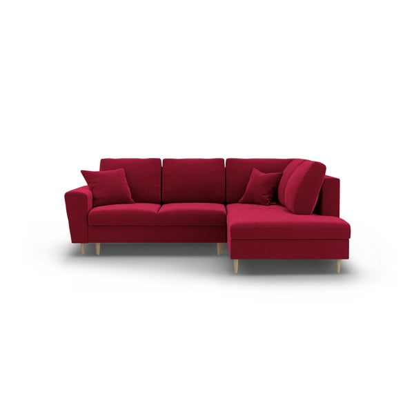 Czerwony aksamitny rozkładany narożnik ze schowkiem (prawostronny/w kształcie litery L) Kyoto – Cosmopolitan Design