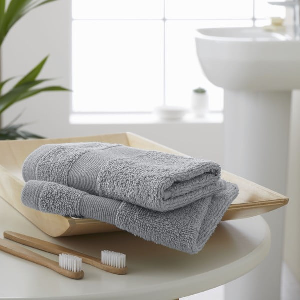 Jasnoszare bawełniane ręczniki frotte zestaw 2 szt. 30x30 cm Anti-Bacterial – Catherine Lansfield-image-1