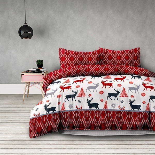 Dwuosobowa pościel z flaneli AmeliaHome Winter Reindeer, 200x220 cm + 70x90 cm-image-1