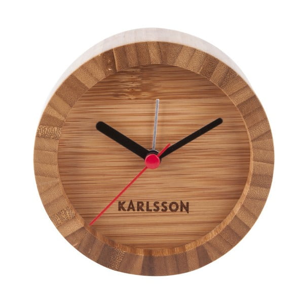 Brązowy zegar stołowy z bambusu z budzikiem Karlsson Tom