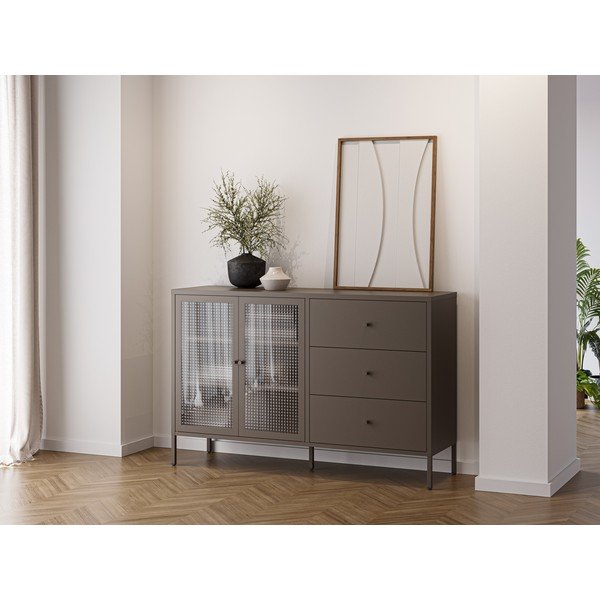 Szara metalowa witryna 140x90x40 cm Layna – Marckeric-image-1