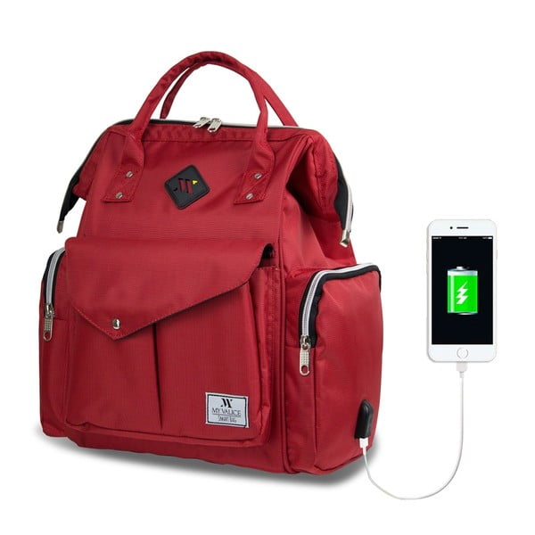 Czerwony plecak dla mam z USB My Valice HAPPY MOM Baby Care Backpack