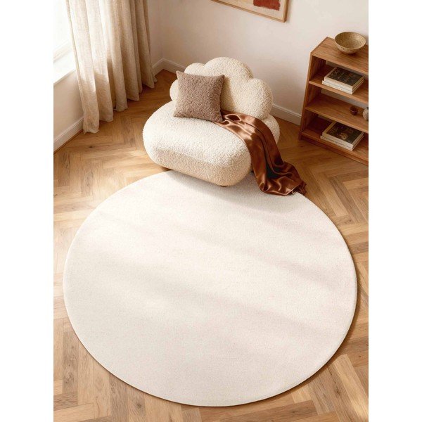 Kremowy wełniany okrągły dywan tkany ręcznie ø 160 cm Puristic Knots – Elle Decoration-image-1