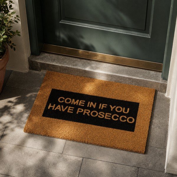 Wycieraczka z naturalnego włókna kokosowego Artsy Doormats Come In If you Have Prosecco Glitter, 40x60 cm-image-1