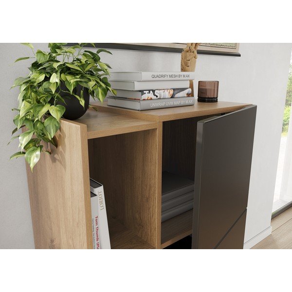 Ciemnoszary regał w dekorze dębu 62x112 cm Olvera – Germania-image-3