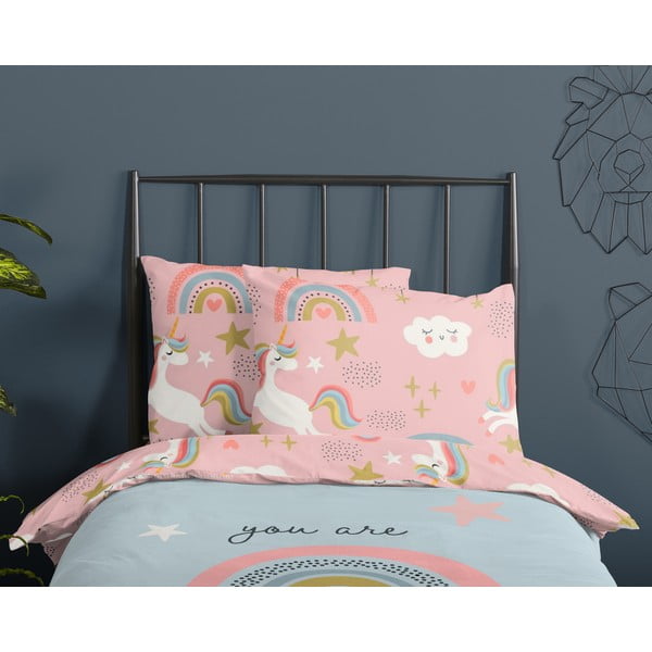 Niebiesko-różowa bawełniana pościel dziecięca jednoosobowa 140x200 cm Suus – Good Morning-image-2