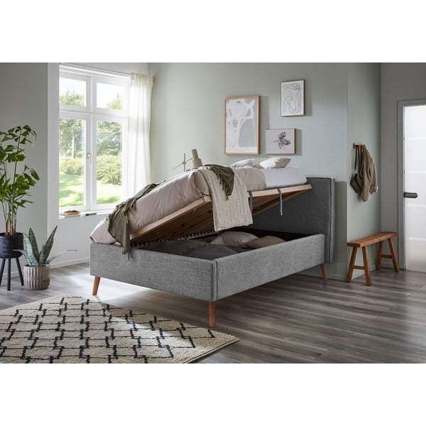 Jasnoszare tapicerowane łóżko dwuosobowe ze schowkiem ze stelażem 140x200 cm Riva – Meise Möbel-image-3