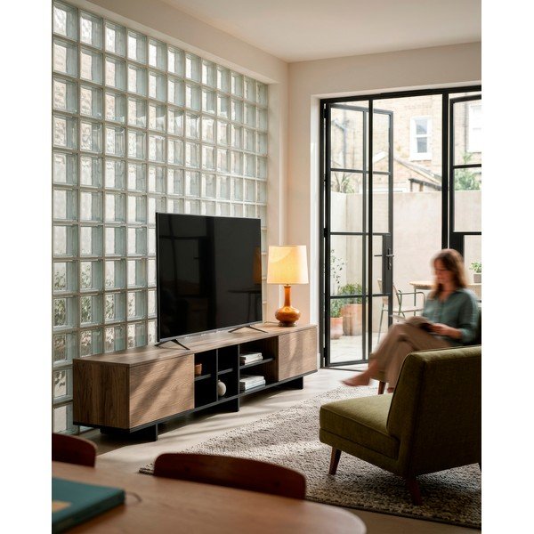 Czarna/w naturalnym kolorze szafka pod TV w dekorze dębu 230x44x36 cm Cequoia – Marckeric-image-1