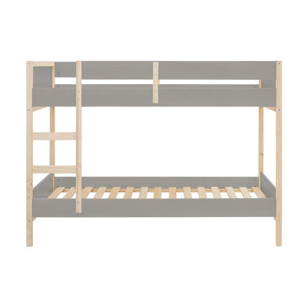Szaro-naturalne piętrowe łóżko dziecięce z litego drewna sosnowego 90x200 cm Square – Støraa-image-1