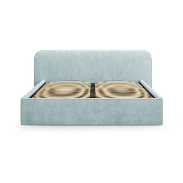 Miętowe tapicerowane łóżko dwuosobowe ze schowkiem i stelażem 140x200 cm Elizabeth – Micadoni -image-4