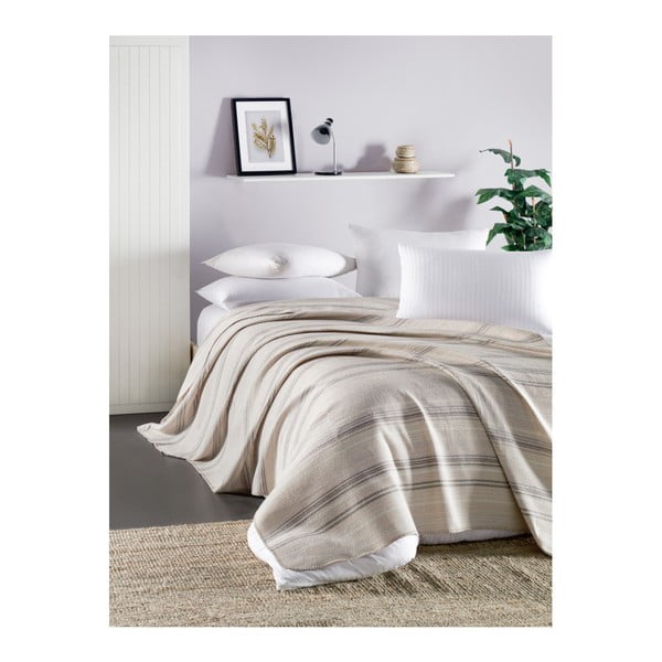 Beżowa lekka pikowana bawełniana narzuta na łóżko Runino Munica, 160x220 cm