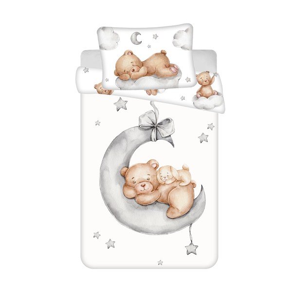 Biała bawełniana pościel dziecięca do łóżeczka 100x135 cm Teddy Bear "Ribbon" – Jerry Fabrics