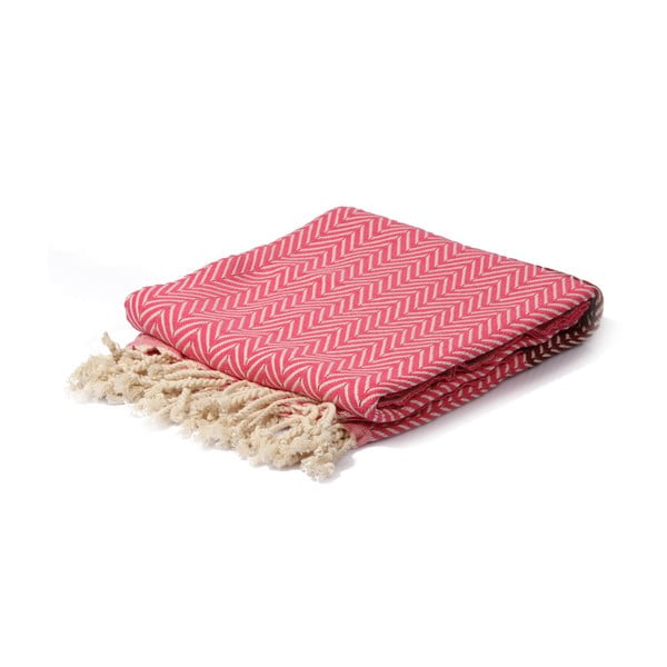 Bordowo-różowy ręcznik hammam Spa Time Zig, 95x180 cm